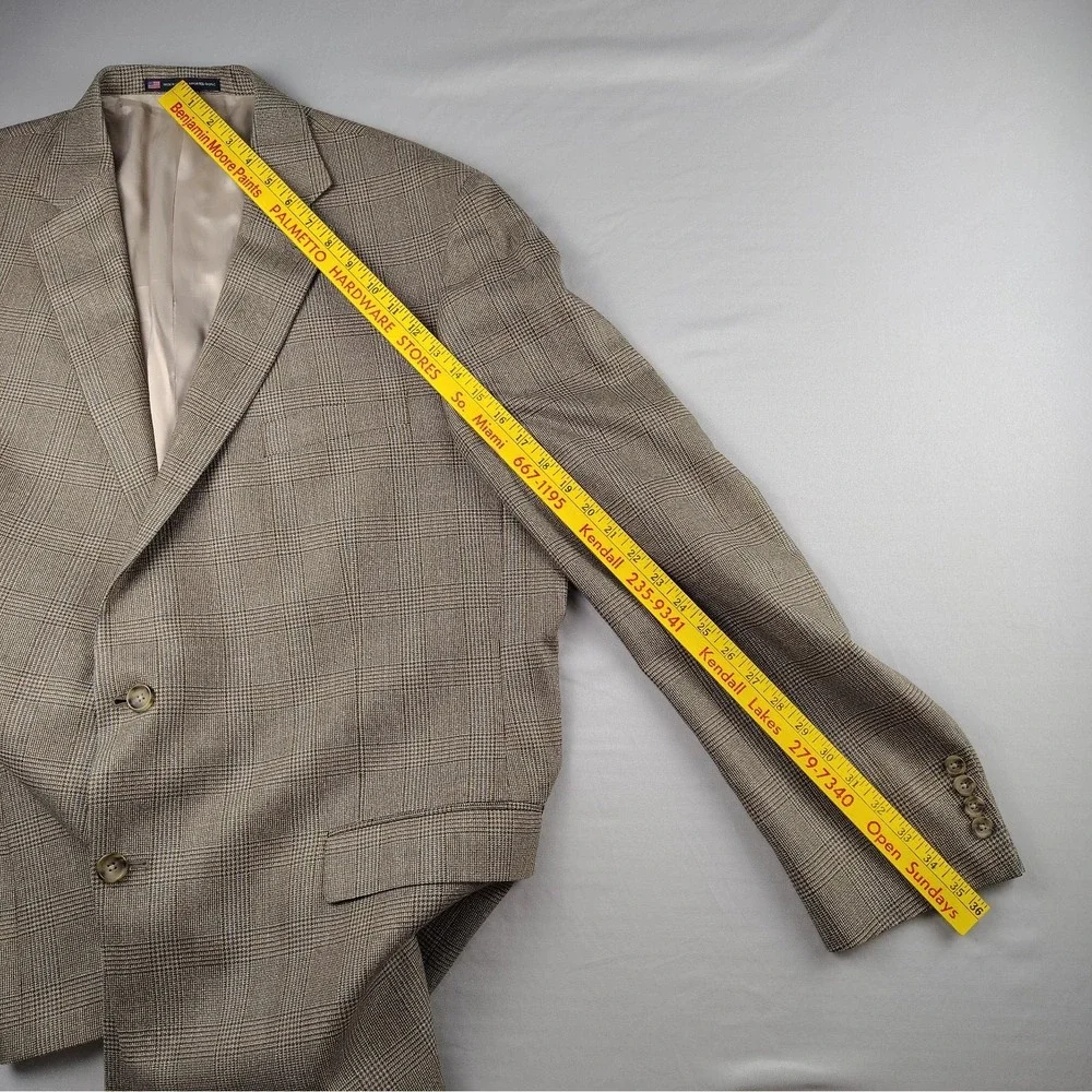 Hart Schaffner Marx 50L Sport Coat Blazer Glen Plaid Check USA Made Tan Brown